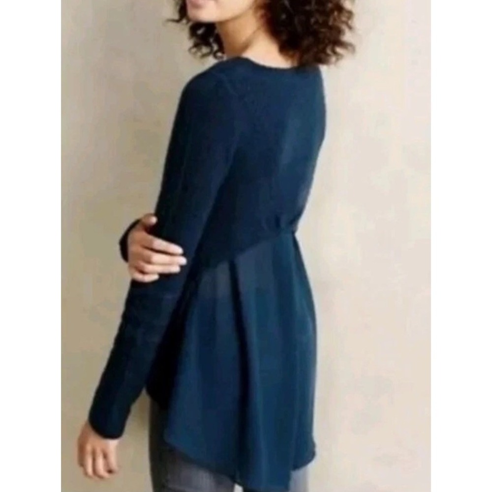 Anthropologie Knitted & Knotted Back  Sheer ‎ Women's Sweater SZ-L Turquoise